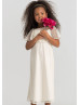 Cape Sleeve Ivory Lace Tea Length Flower Girl Dress